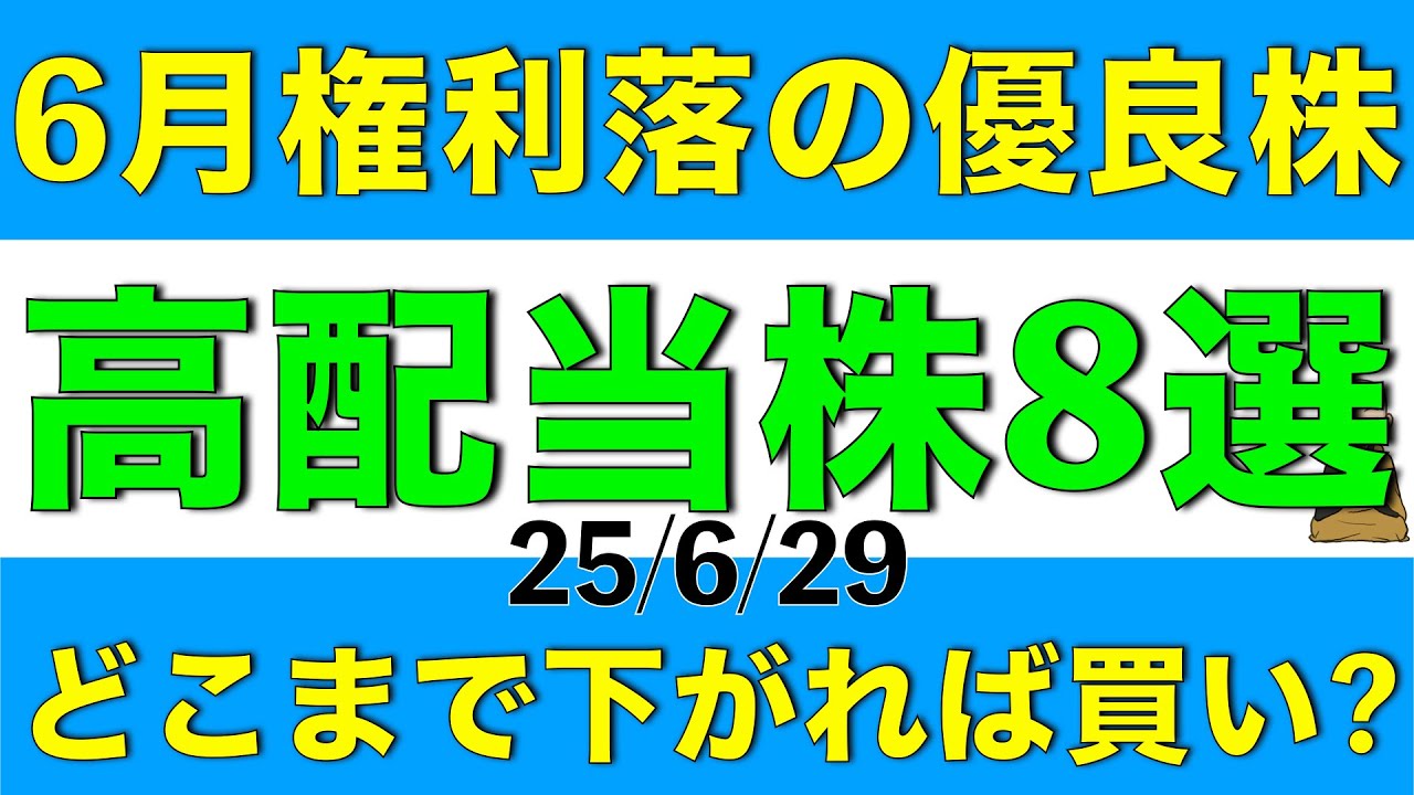 6月に権利落した優良な高配当株8銘柄についてそれぞれどこまで下がるとお買い得になりそうか解説します