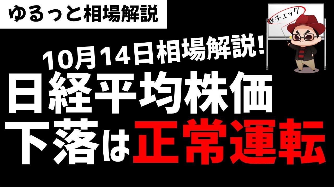 【10月14日のゆるっと相場解説】日経平均株価は下落しているけど正常運転の範囲内やろ！ズボラ株投資